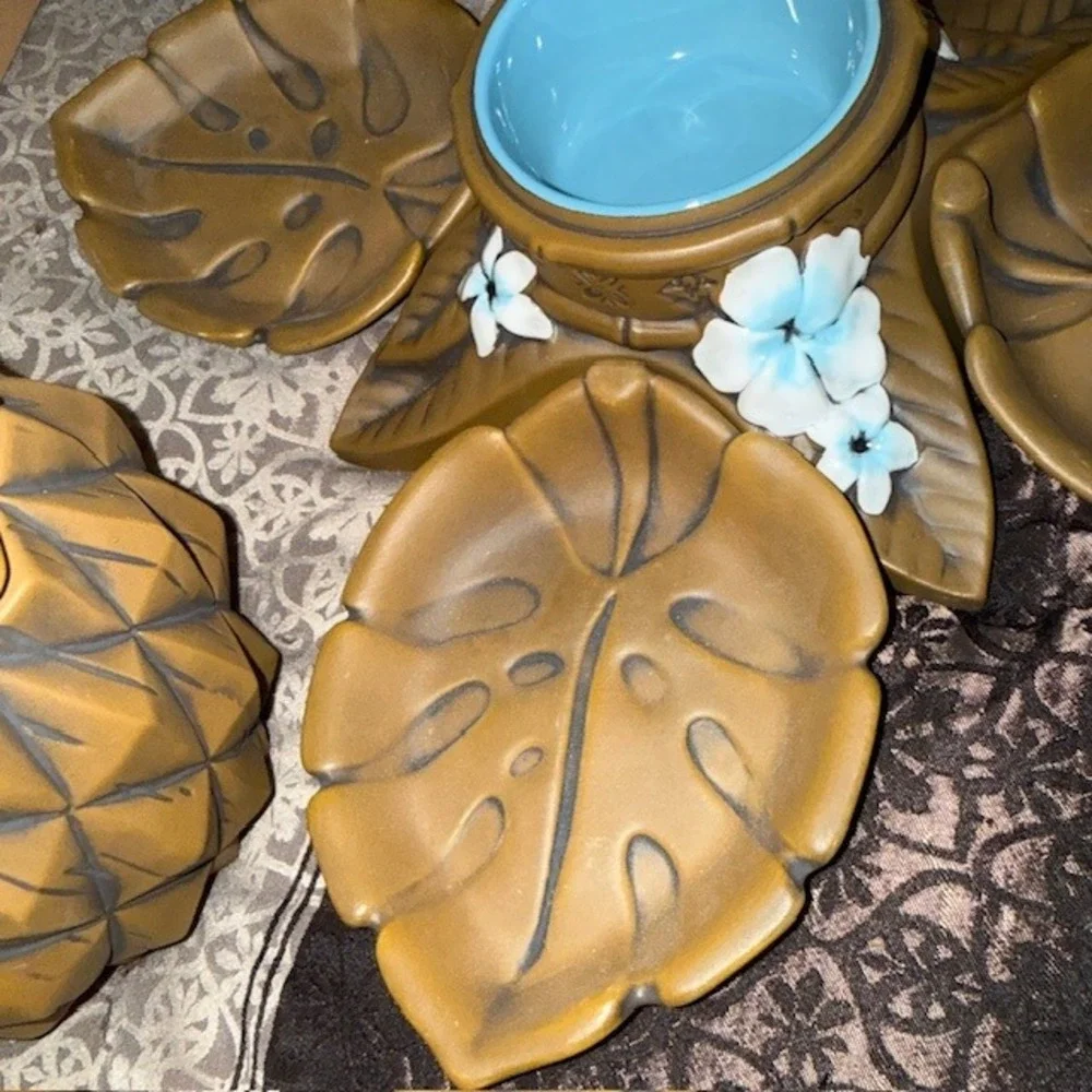 Disney Aulani Resort & Spa Pineapple Jar Ceramic Appetizer Set Tiki Dishes NEW
